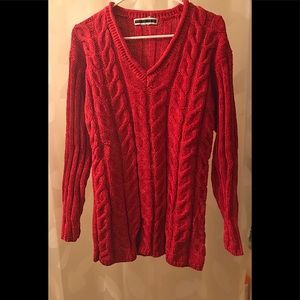 Jennifer Moore burnt orange/coral cable stitched V neck cardigan in cotton. M